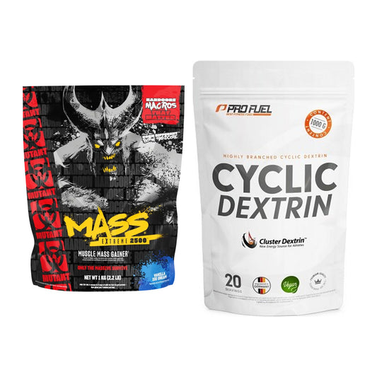 Mass Duo: Mutant Mass EXTREME 2500 + ProFuel Cyclic Dekstriin – kõik esemed on kaasas