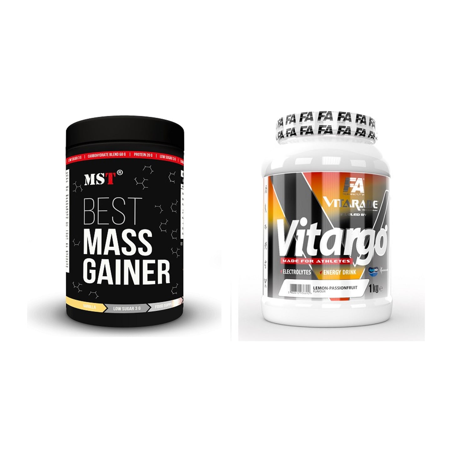 Masse-Duo: MST Best Mass Gainer + FA Vitarade Vitargo – alle enthaltenen Artikel