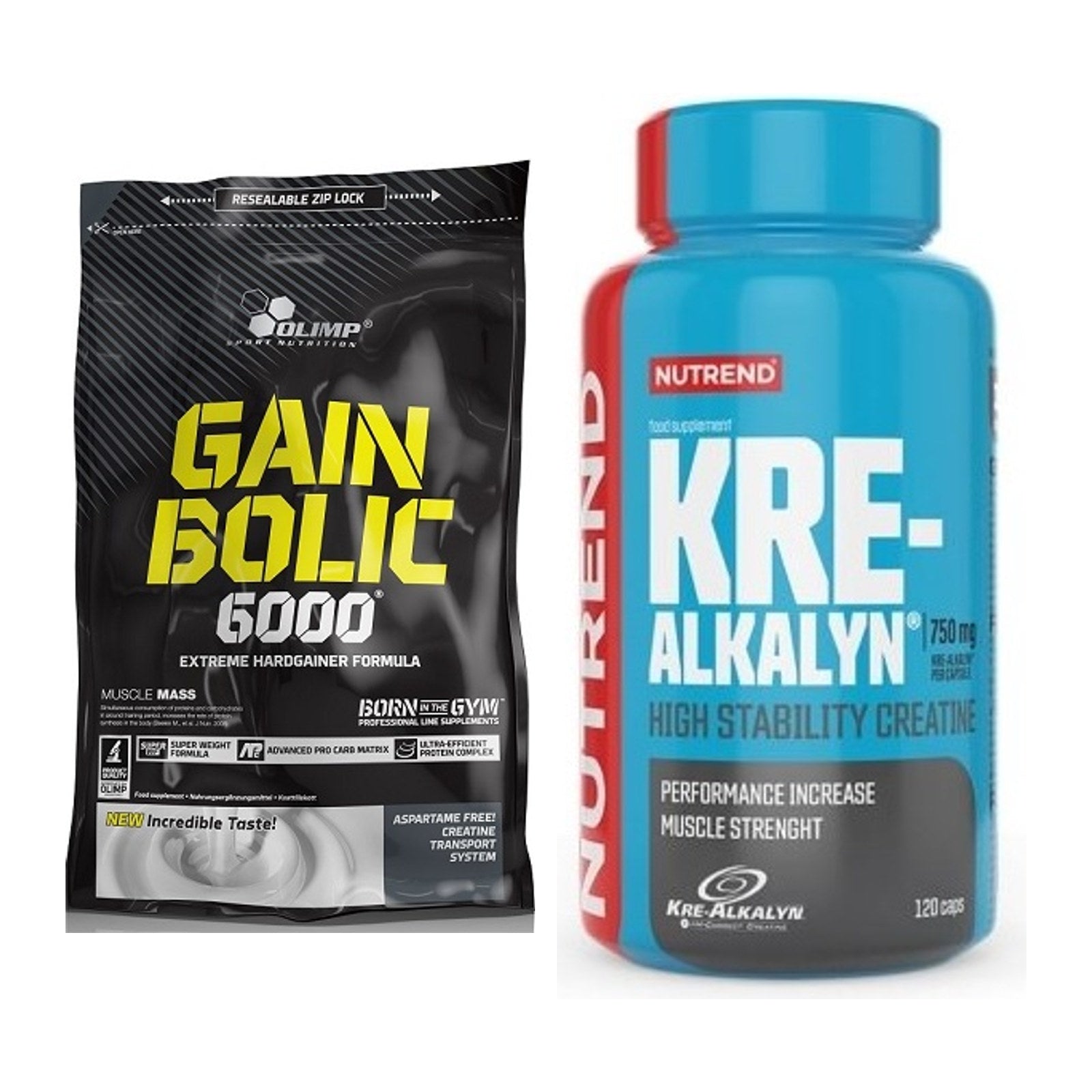 Masseaufbau-Set: Olimp Gain Bolic 6000 + Nutrend Kre-Alkalyn – alle enthaltenen Artikel