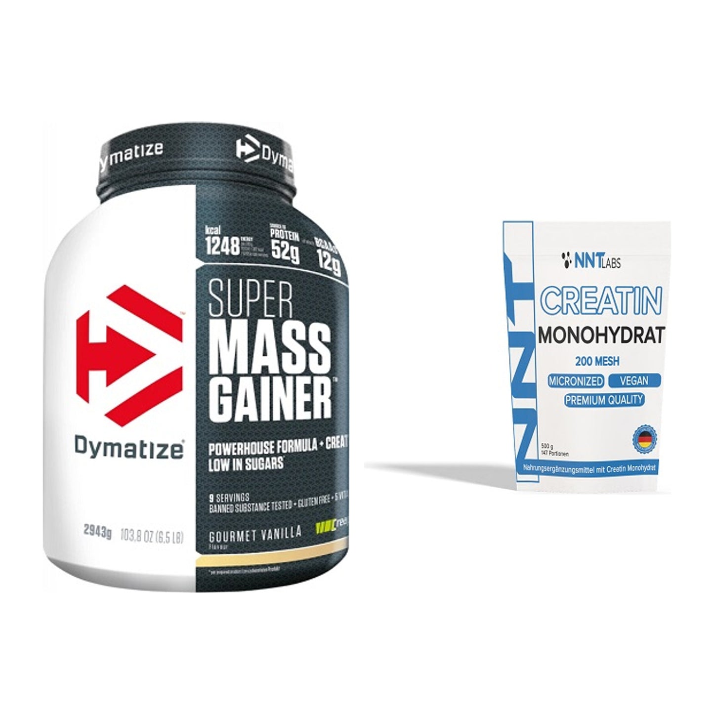 Masseaufbau-Set: Dymatize Super Mass Gainer + NNT Creatin Monohydrat – alle enthaltenen Artikel