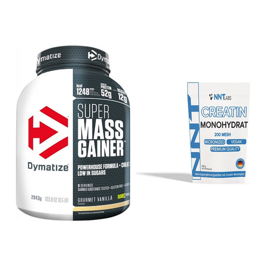 Masseaufbau-Set: Dymatize Super Mass Gainer + NNT Creatin Monohydrat – alle enthaltenen Artikel