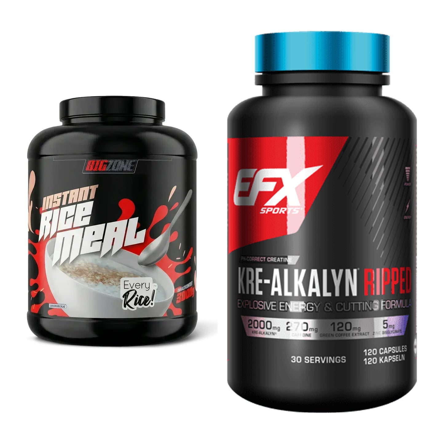 Masseaufbau-Set: Big Zone Rice Meal 3000g + EFX Kre-Alkalyn Ripped – alle enthaltenen Artikel