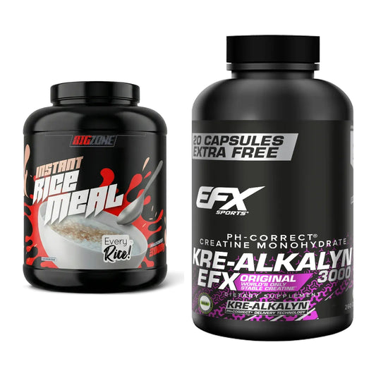 Masseaufbau-Set: Big Zone Rice Meal 3000g Dose + EFX Kre-Alkalyn 3000 – alle enthaltenen Artikel