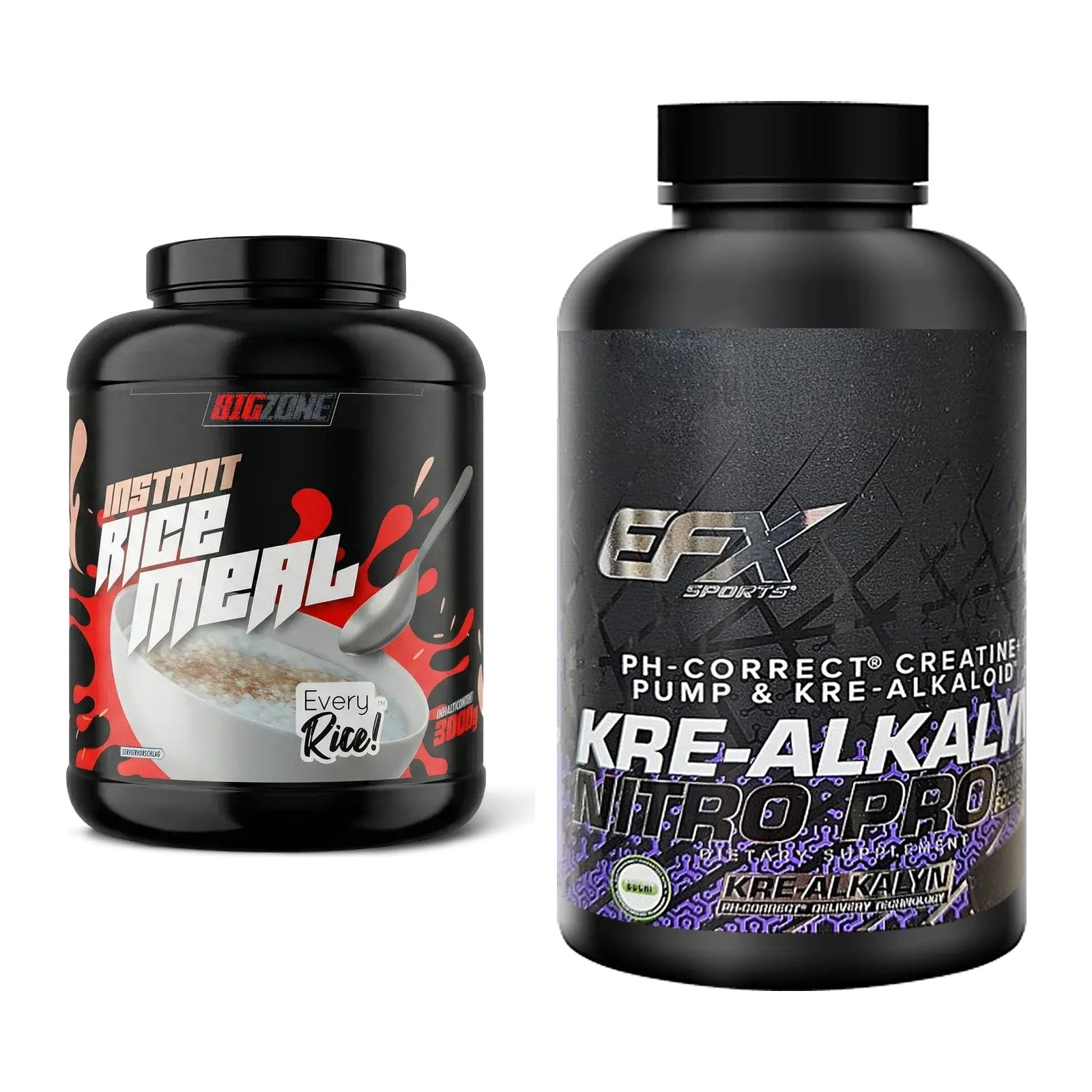 Masseaufbau-Set: Big Zone Rice Meal 3000g + EFX Kre-Alkalyn PRO 120 – alle enthaltenen Artikel
