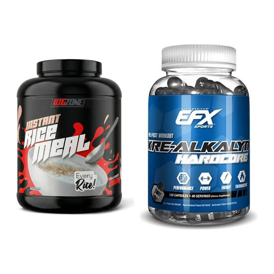 Masseaufbau-Set: Big Zone Rice Meal 3000g + EFX Kre-Alkalyn Hardcore – alle enthaltenen Artikel