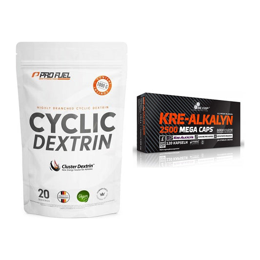 Mass Building Kit: ProFuel Cyclic Dextrin + Olimp Kre Alkalyn 2500 – kõik esemed on kaasas