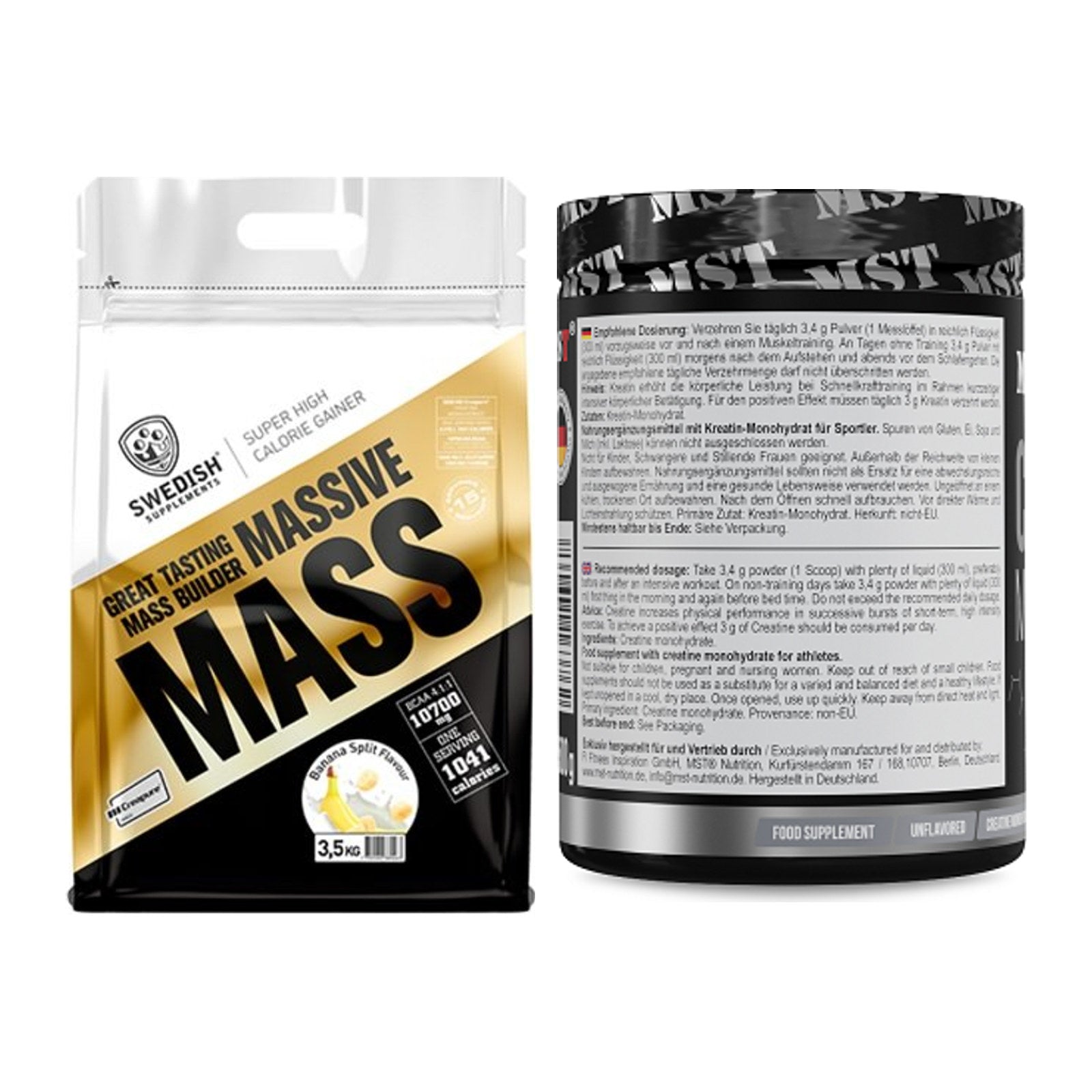 Masseaufbau-Set: Swedish Supplements + MST Creatin Monohydrate – alle enthaltenen Artikel
