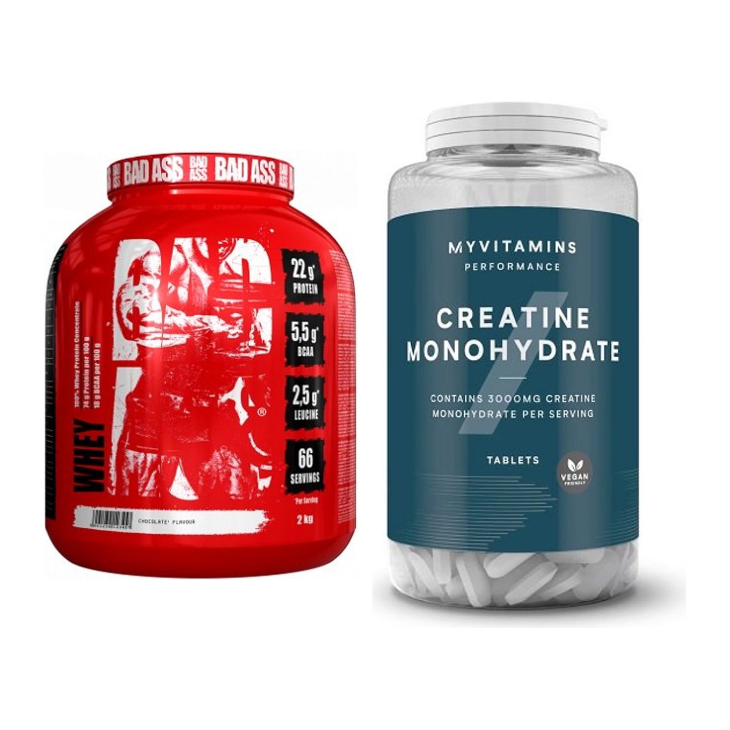 Masseaufbau-Set: BAD ASS Whey + MyProtein MyVitamins Creatine – alle enthaltenen Artikel