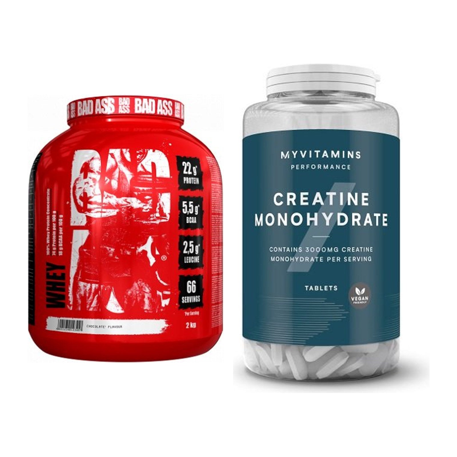 Masseaufbau-Set: BAD ASS Whey + MyProtein MyVitamins Creatine – alle enthaltenen Artikel