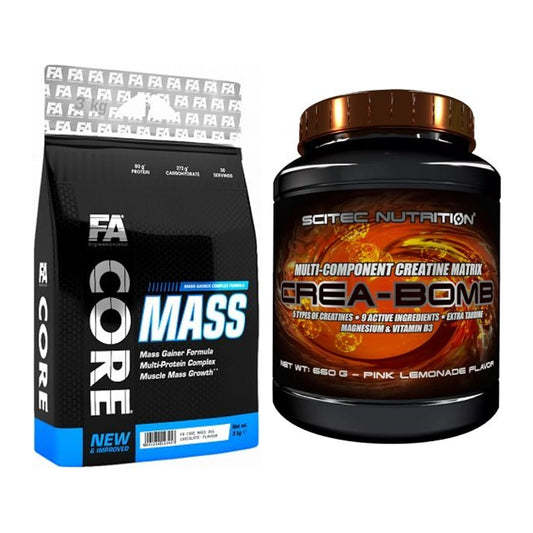 Masseaufbau-Set: FA Nutrition Core Mass + Scitec Crea-Bomb 660g – alle enthaltenen Artikel