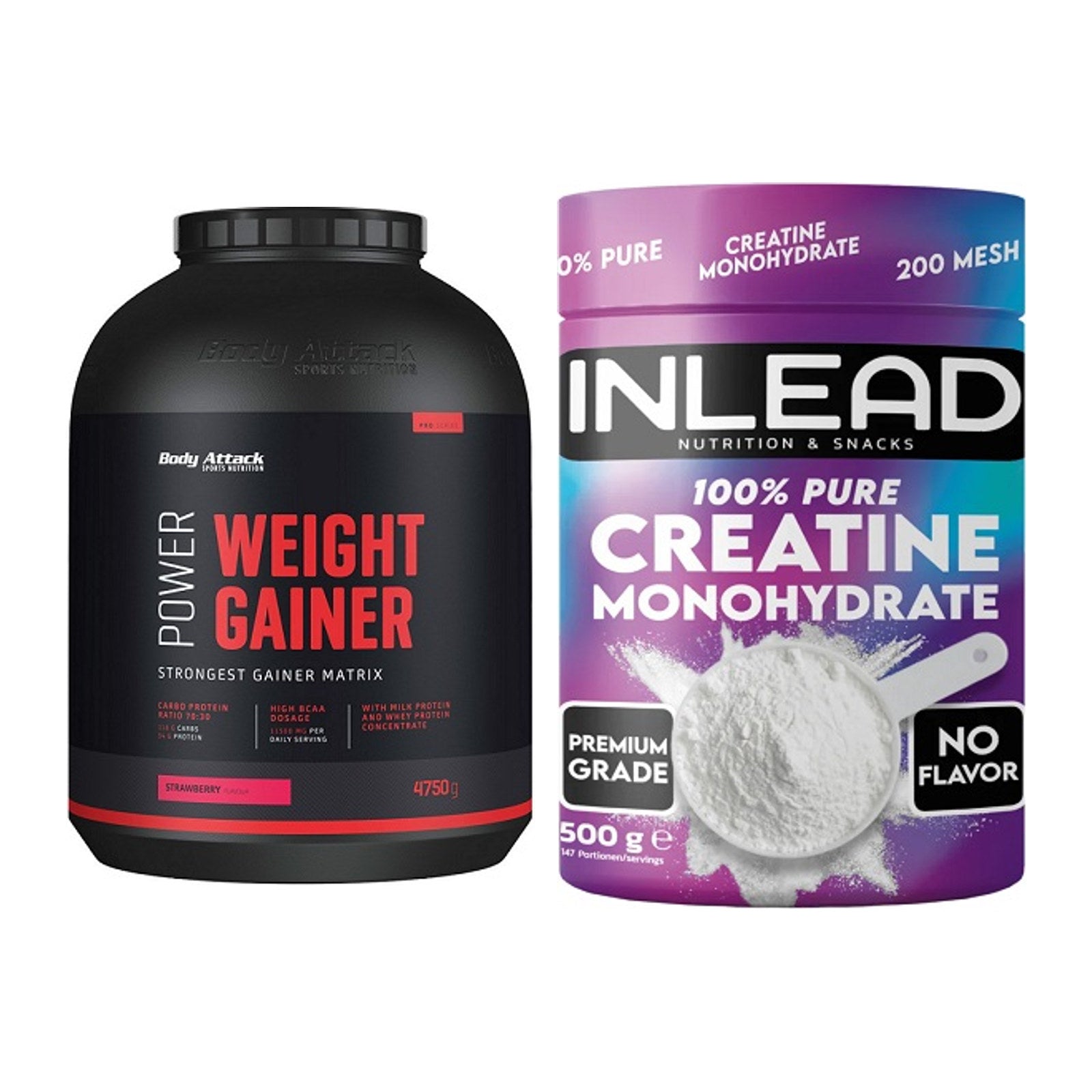 Masseaufbau-Set: Body Attack Power Weight + INLEAD Creatine – alle enthaltenen Artikel