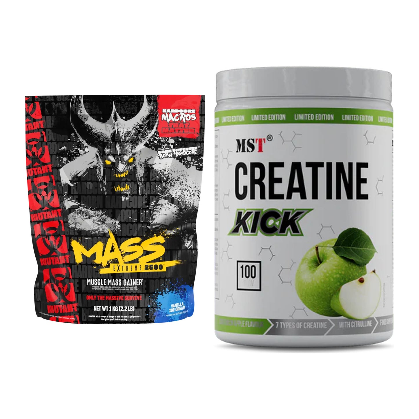 Masseaufbau-Set: Mutant Mass EXTREME 2500 + MST Creatine Kick – alle enthaltenen Artikel