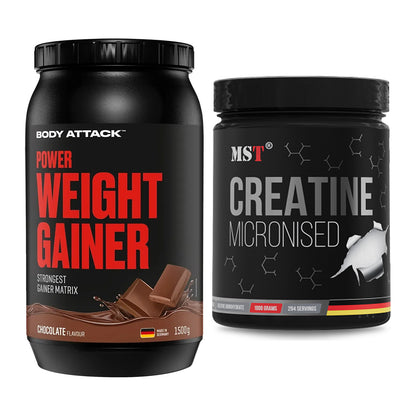 Masseaufbau-Set: Body Attack Power Weight + MST Creatin Monohydrate – alle enthaltenen Artikel