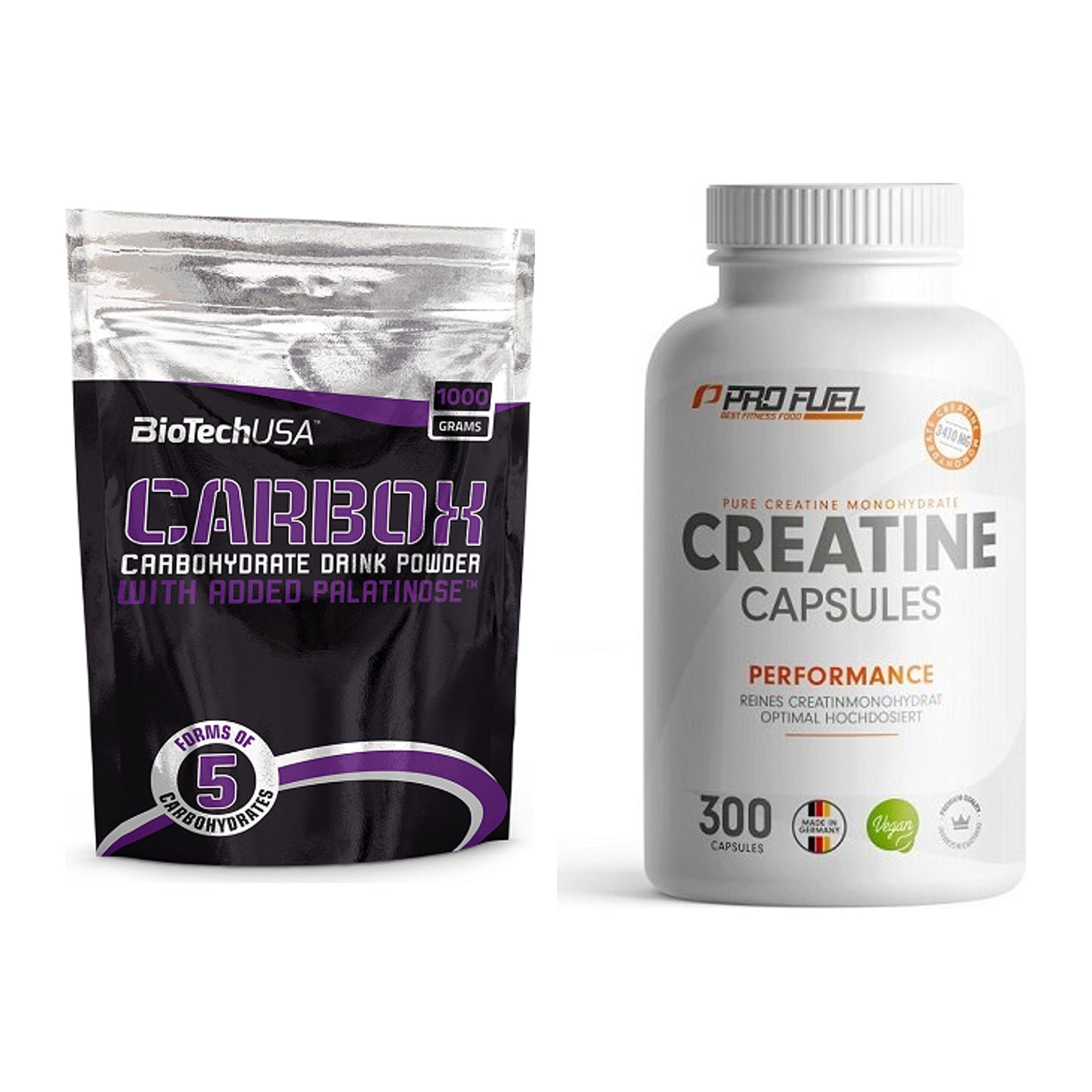 Masseaufbau-Set: BioTech CarboX + ProFuel Creatine Monohydrate – alle enthaltenen Artikel