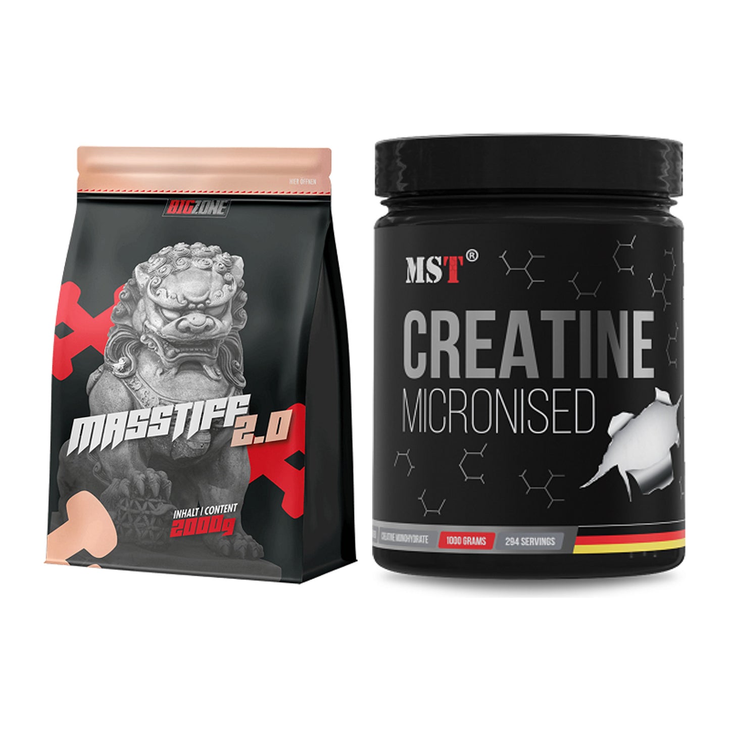Masseaufbau-Set: Big Zone Masstiff 2.0 + MST Creatin Monohydrate – alle enthaltenen Artikel