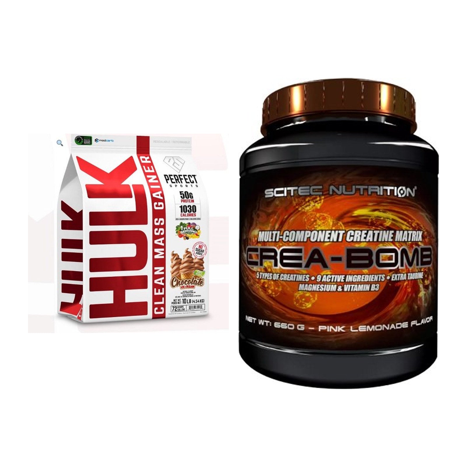 Masseaufbau-Set: Perfect Sports Hulk Clean Mass + Scitec Crea-Bomb – alle enthaltenen Artikel