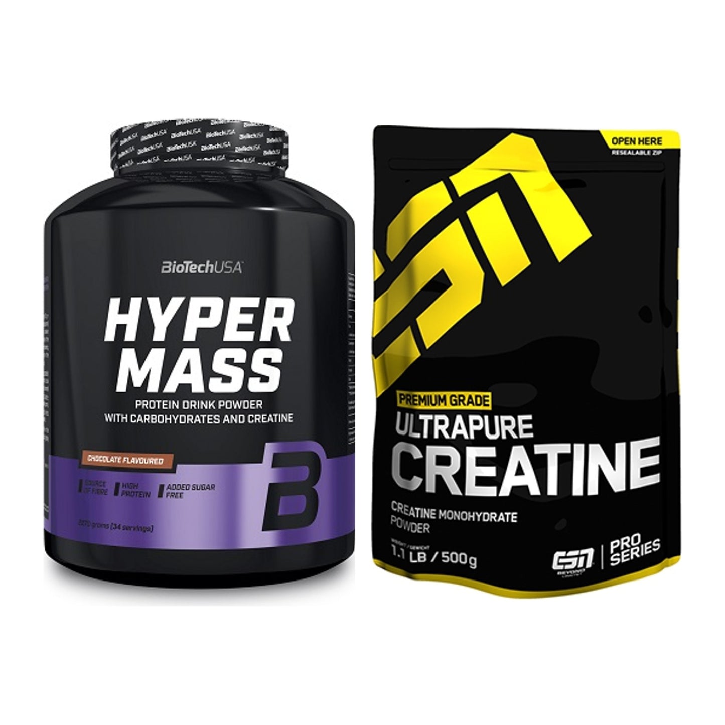 Masseaufbau-Set: BioTech Hyper Mass + ESN Ultrapure Creatine – alle enthaltenen Artikel