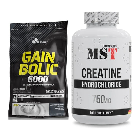 Masseaufbau-Set: Olimp Gain Bolic 6000 1kg (Schoko) + MST Creatine HCL – alle enthaltenen Artikel