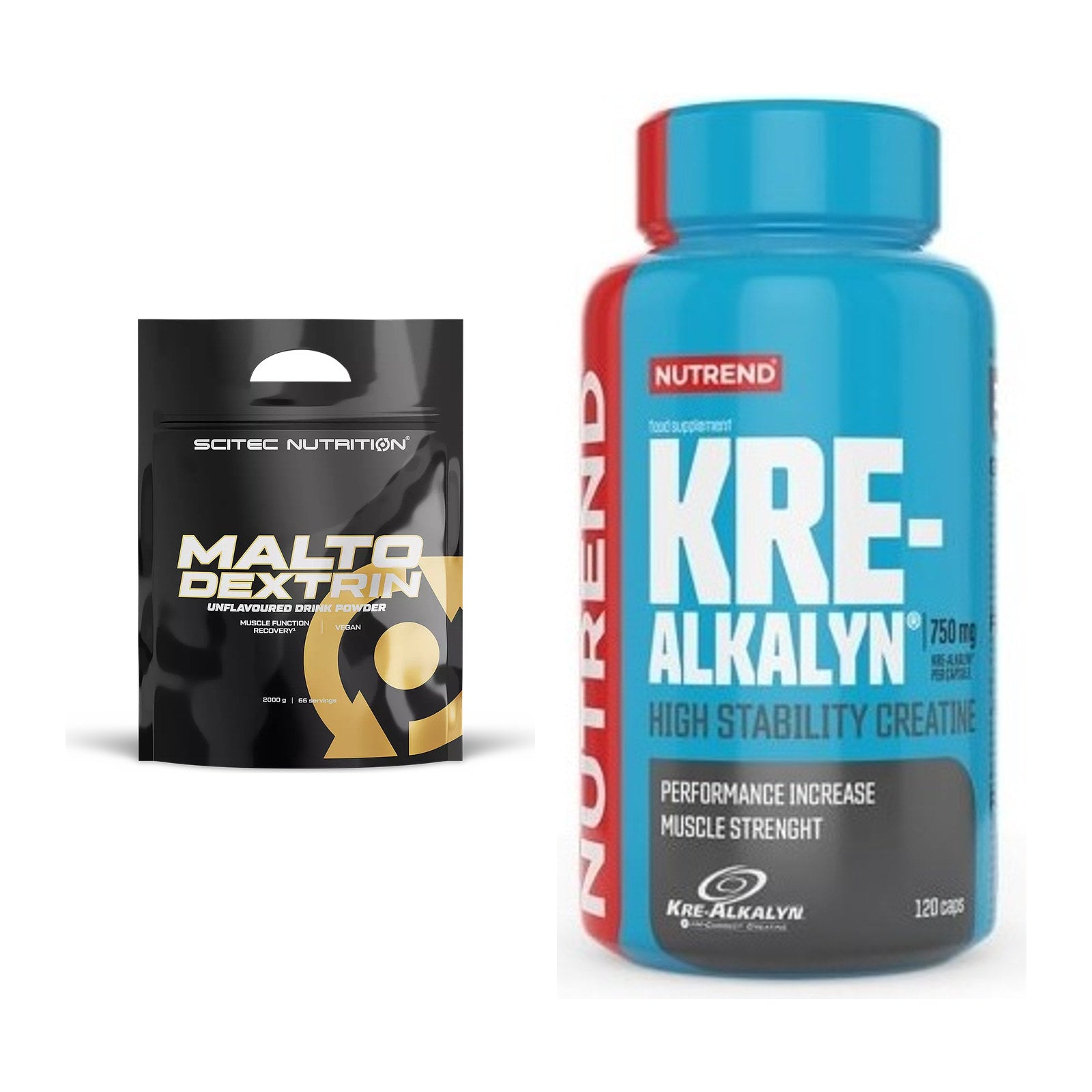 Masseaufbau-Set: Scitec Maltodextrin 2000g + Nutrend Kre-Alkalyn – alle enthaltenen Artikel