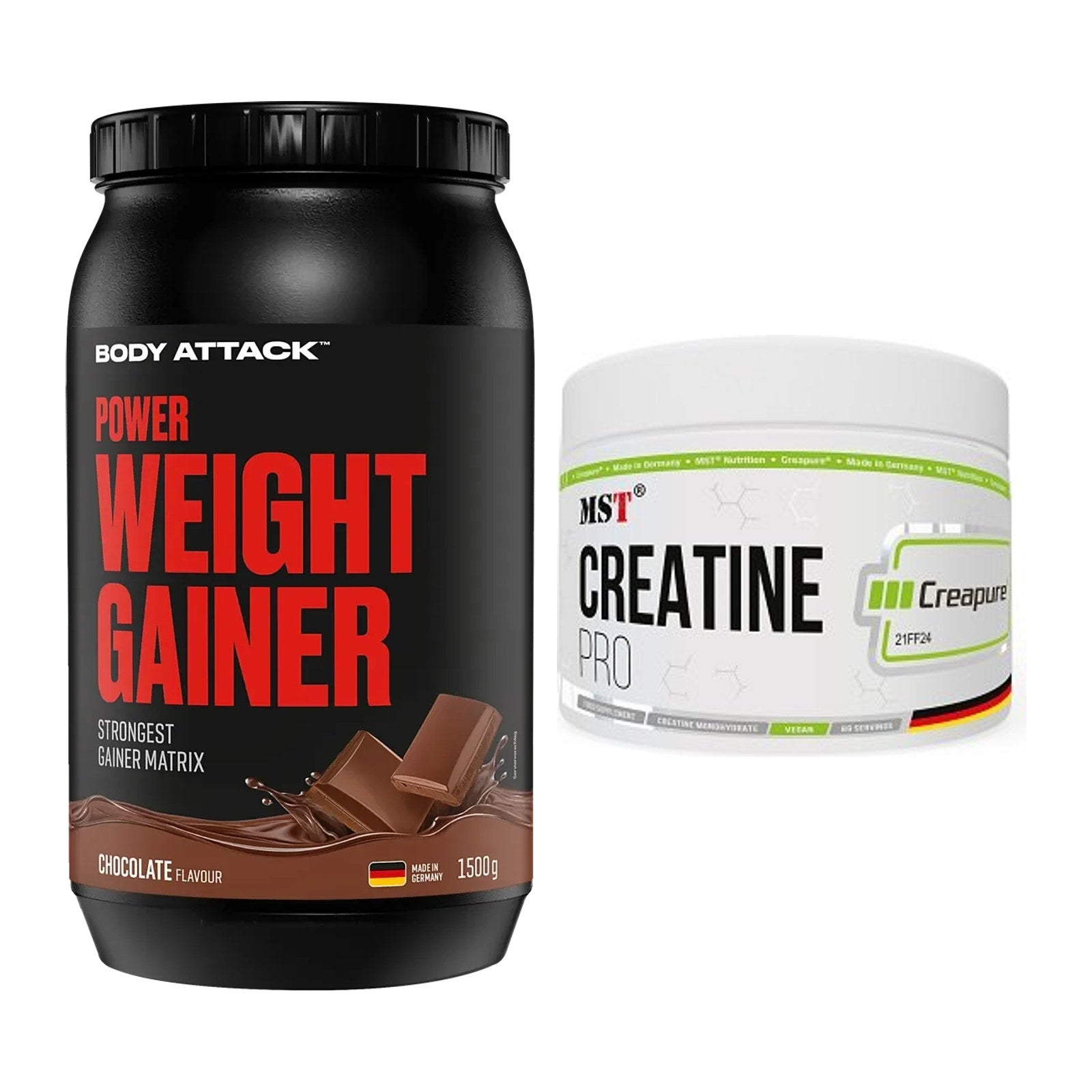 Masseaufbau-Set: Body Attack Power Weight + MST Creatin Pro CREAPURE – alle enthaltenen Artikel