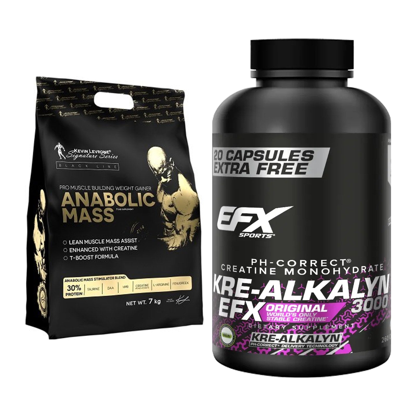 Masseaufbau-Set: Kevin Levrone Anabolic Mass + EFX Kre-Alkalyn 3000 – alle enthaltenen Artikel