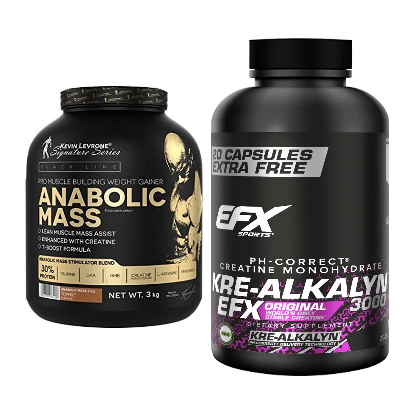 Masseaufbau-Set: Kevin Levrone Anabolic + EFX Kre-Alkalyn 3000 – alle enthaltenen Artikel