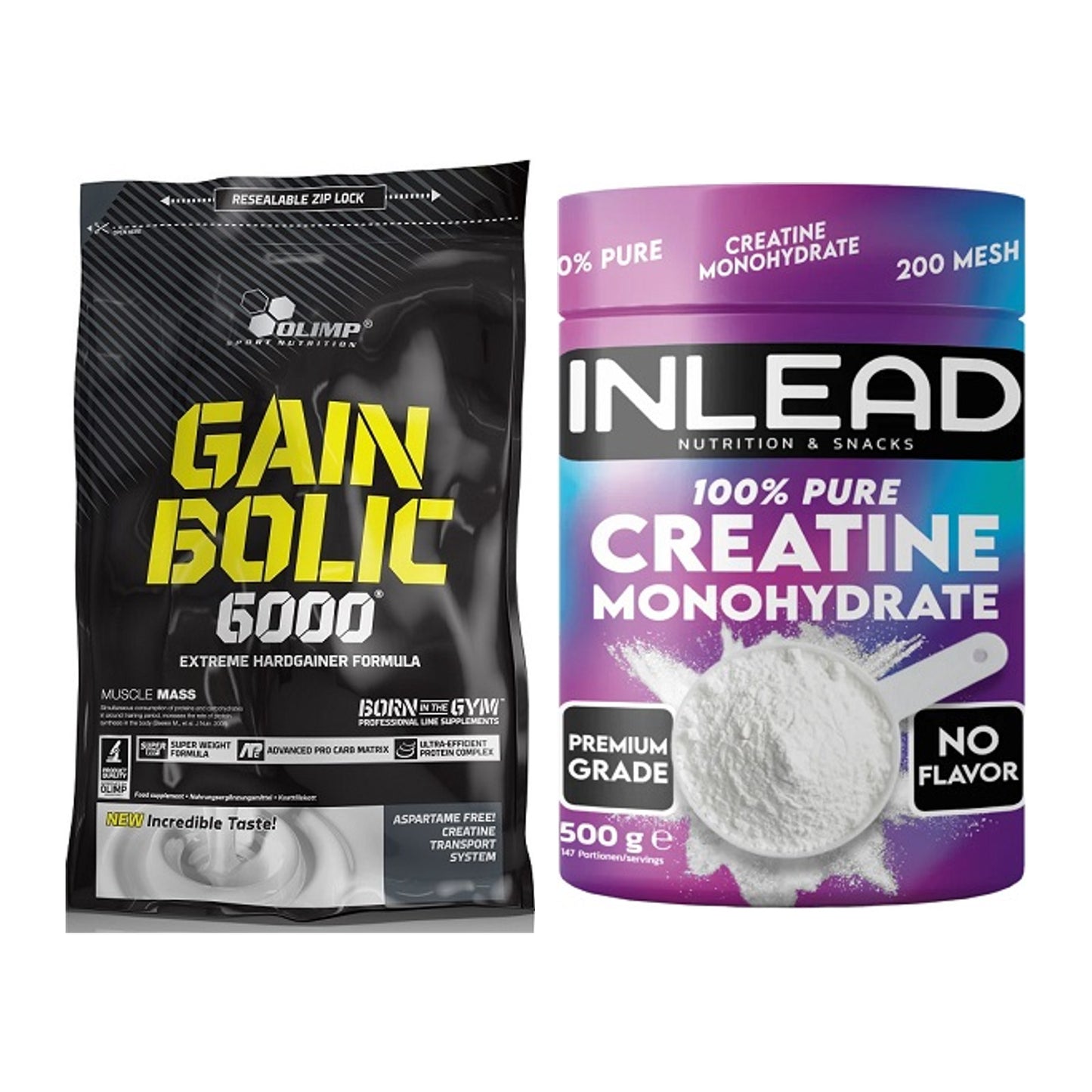 Masseaufbau-Set: Olimp Gain Bolic 6000 + INLEAD Creatine Monohydrate – alle enthaltenen Artikel