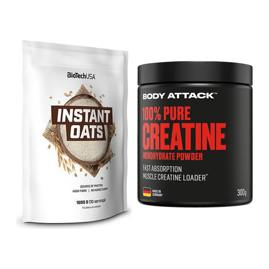 Masseaufbau-Set: BioTech Instant Oats + Body Attack 100% Pure Creatine – alle enthaltenen Artikel
