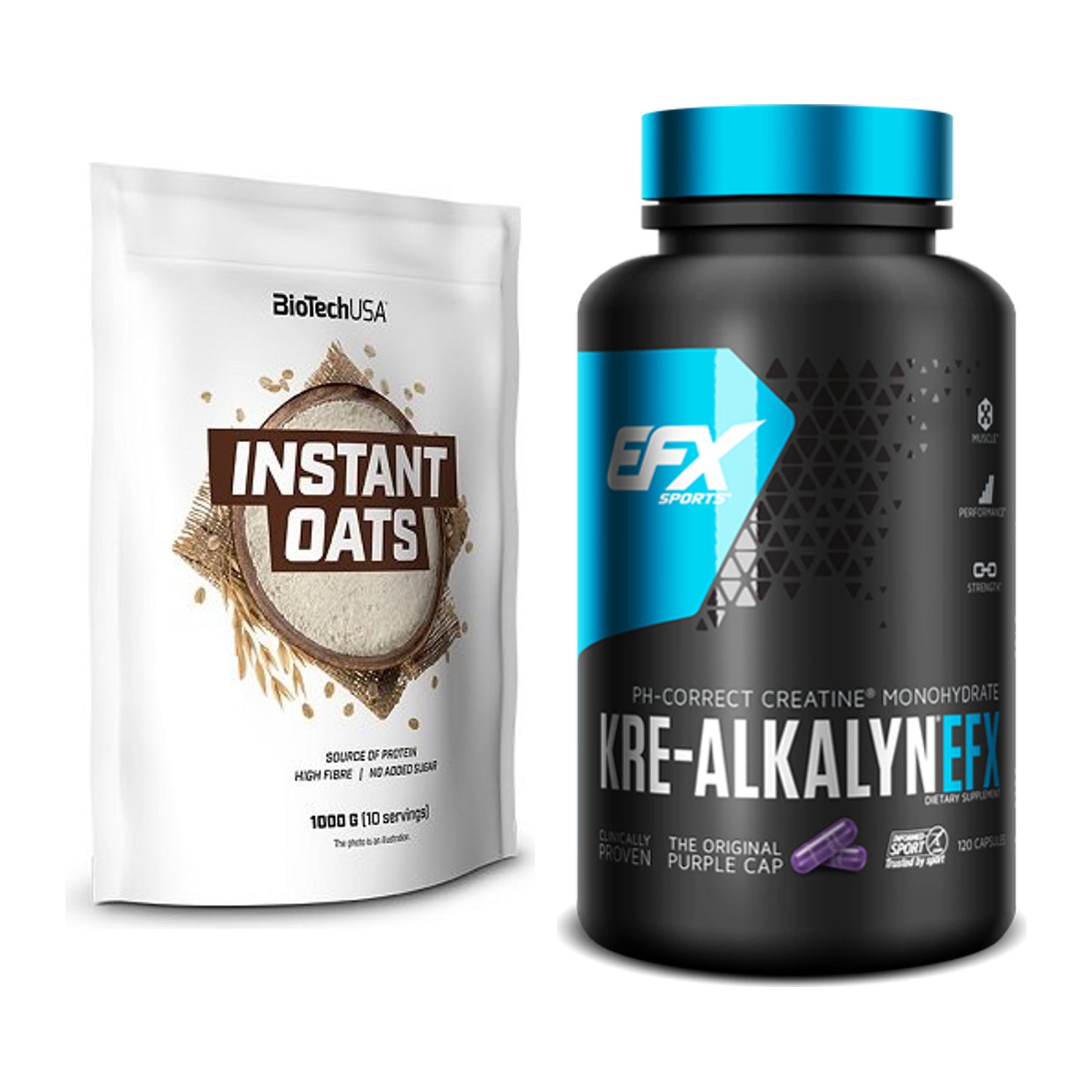 Masseaufbau-Set: BioTech Instant Oats + EFX Kre-Alkalyn – alle enthaltenen Artikel