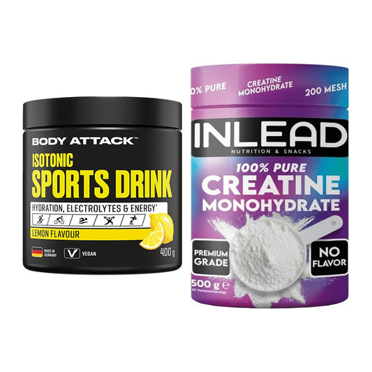 Set de construcție în masă: Body Attack Isotonic + INLEAD Creatine - toate articolele incluse