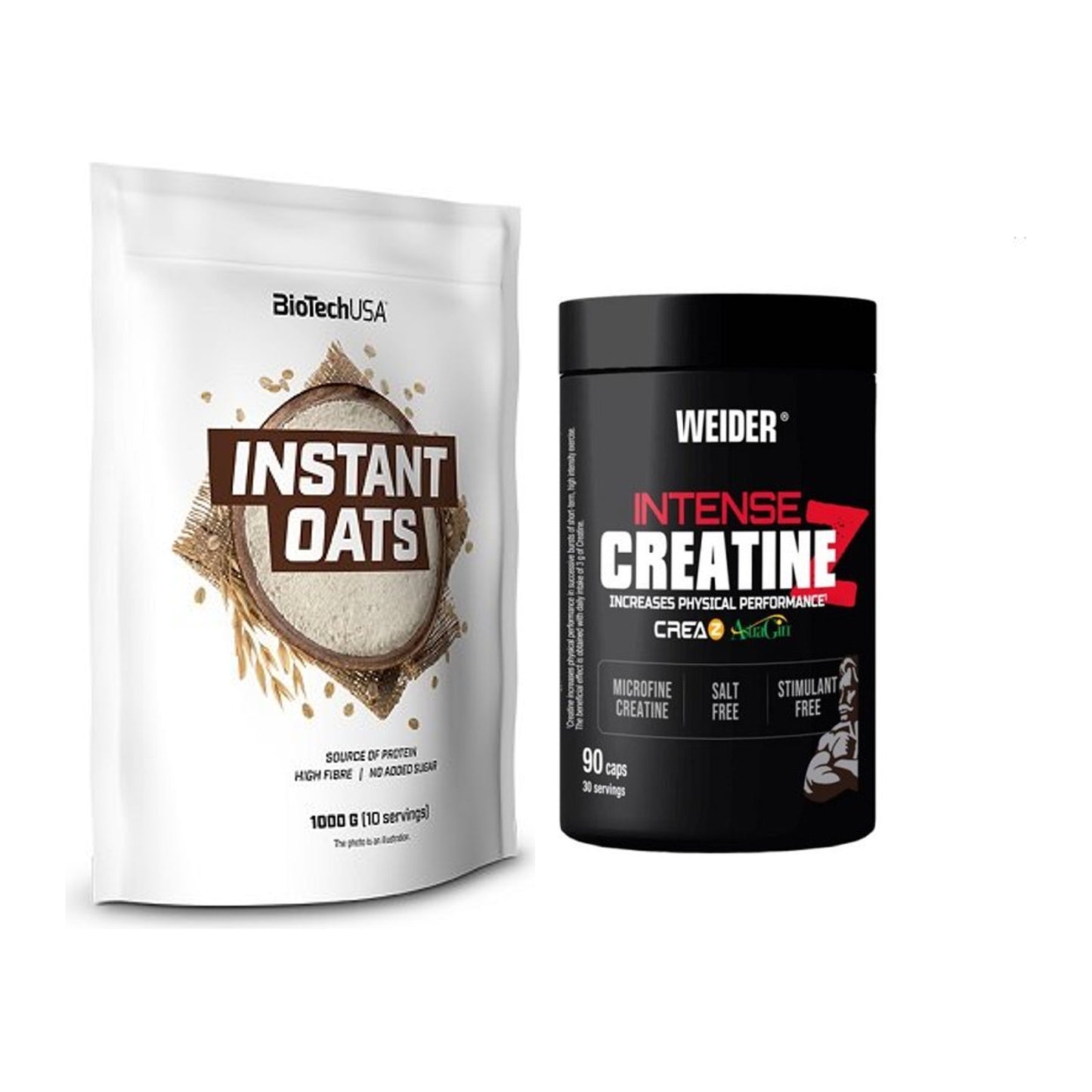 Masseaufbau-Set: BioTech Instant Oats + Weider Intense Pure Creatine – alle enthaltenen Artikel