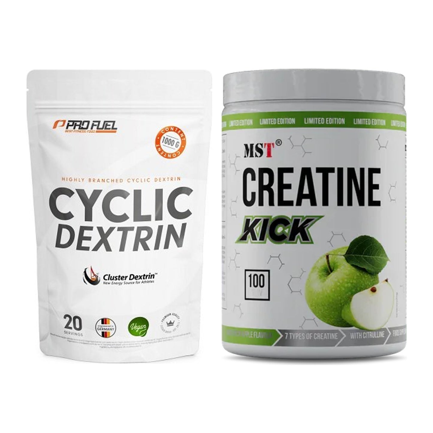 Masseaufbau-Set: ProFuel Cyclic Dextrin Cluster + MST Creatine Kick – alle enthaltenen Artikel