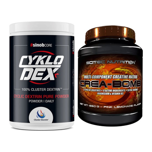 Masseaufbau-Set: Sinob Core CykloDex 1kg (Cluster + Scitec Crea-Bomb – alle enthaltenen Artikel