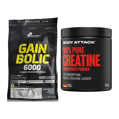 Masseaufbau-Set: Olimp Gain Bolic 6000 + Body Attack 100% Pure – alle enthaltenen Artikel