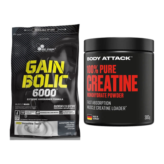Masseaufbau-Set: Olimp Gain Bolic 6000 + Body Attack 100% Pure – alle enthaltenen Artikel