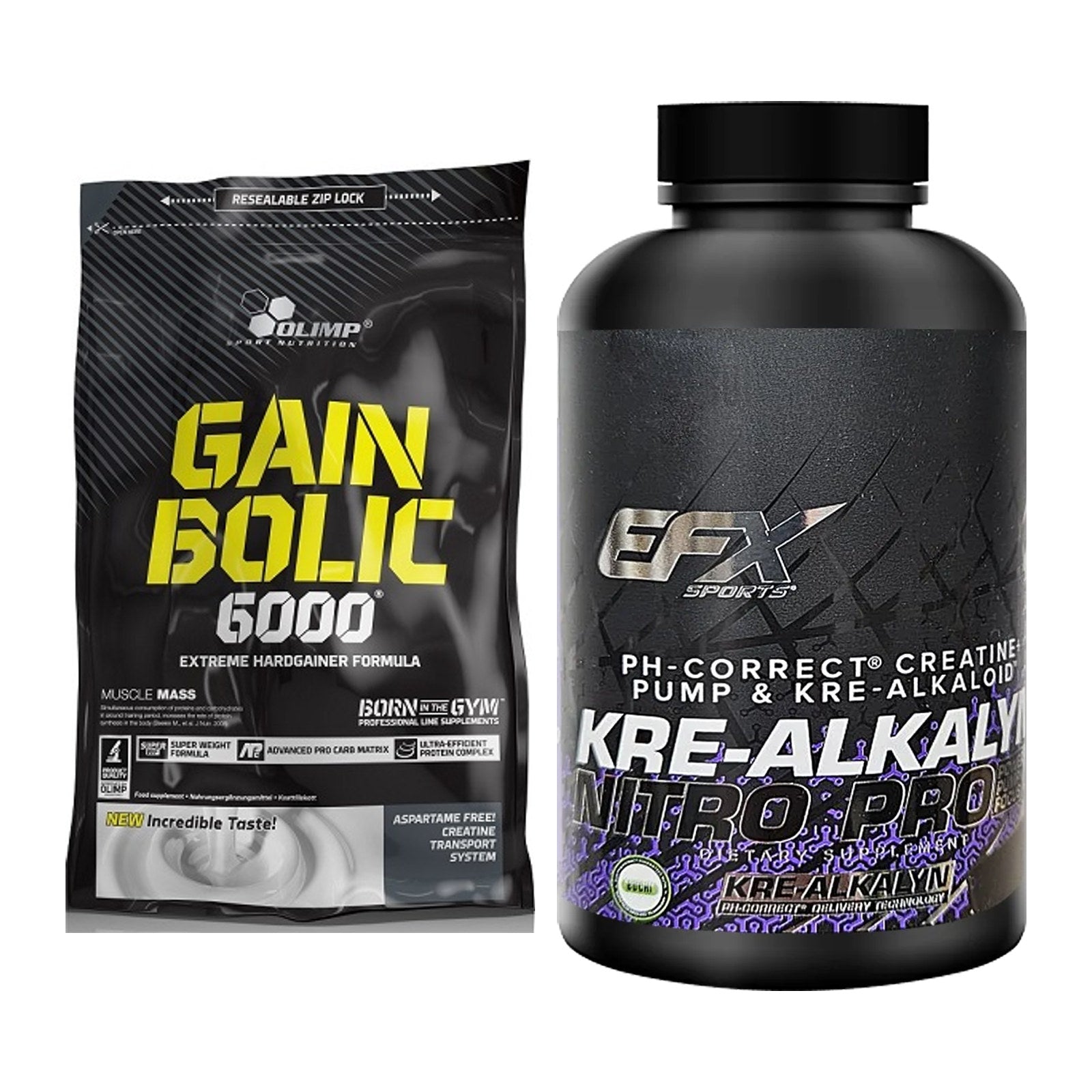 Masseaufbau-Set: Olimp Gain Bolic 6000 + EFX Kre-Alkalyn Nitro PRO – alle enthaltenen Artikel