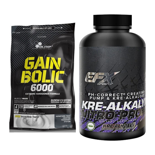 Masseaufbau-Set: Olimp Gain Bolic 6000 + EFX Kre-Alkalyn Nitro PRO – alle enthaltenen Artikel