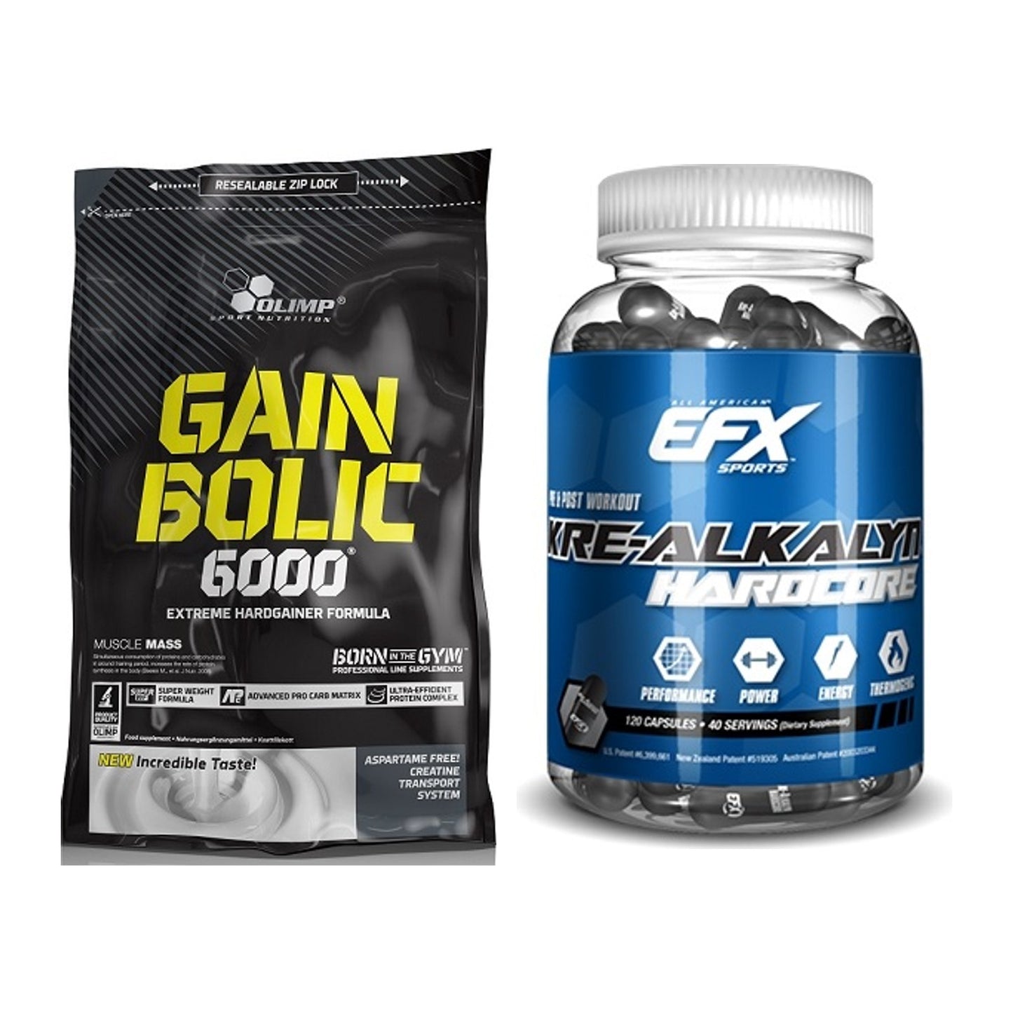 Masseaufbau-Set: Olimp Gain Bolic 6000 + EFX Kre-Alkalyn Hardcore – alle enthaltenen Artikel