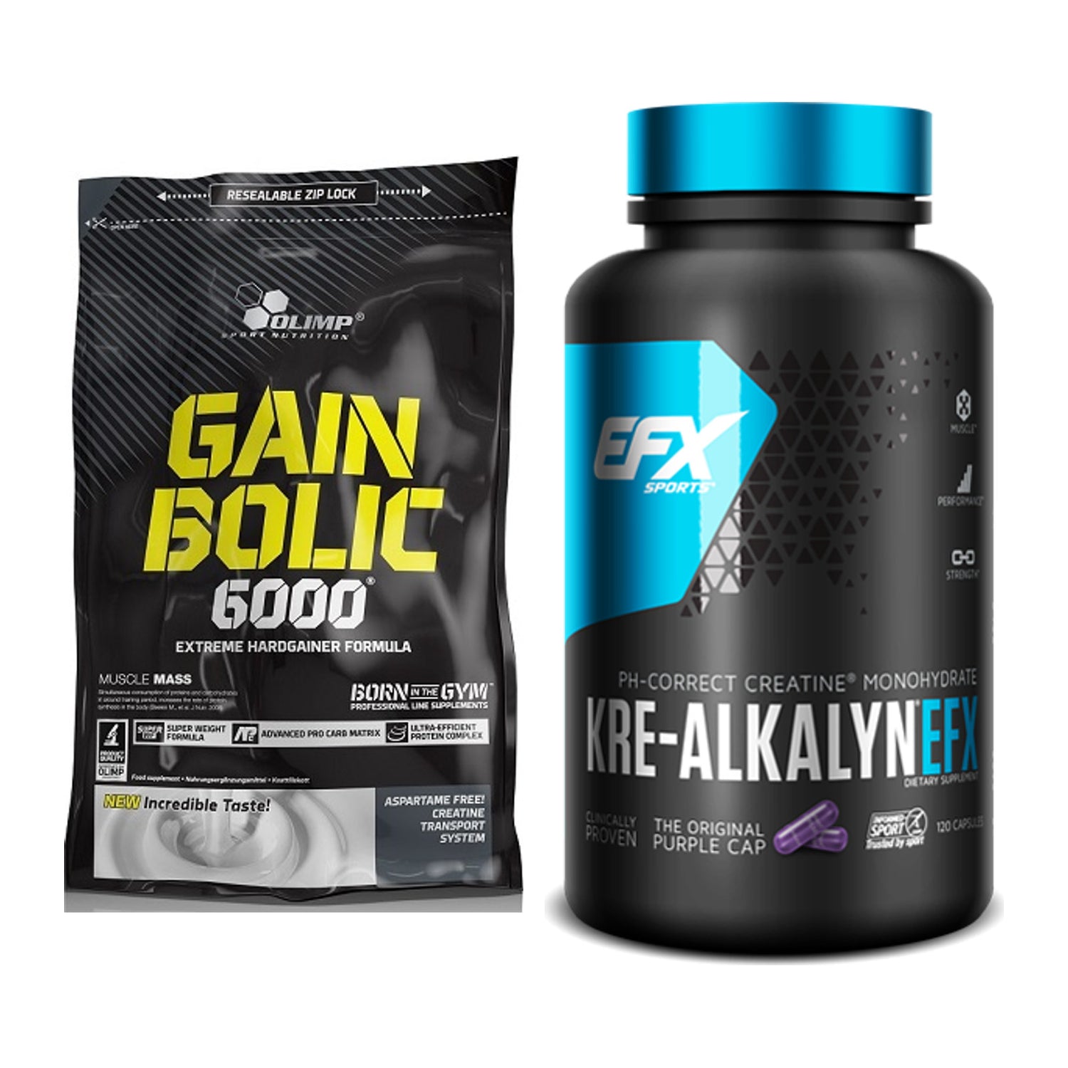 Masseaufbau-Set: Olimp Gain Bolic 6000 + EFX Kre-Alkalyn – alle enthaltenen Artikel