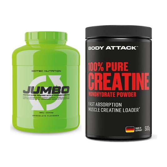 Mass building set: Scitec Jumbo + Body Attack 100% Pure Creatine - all items included