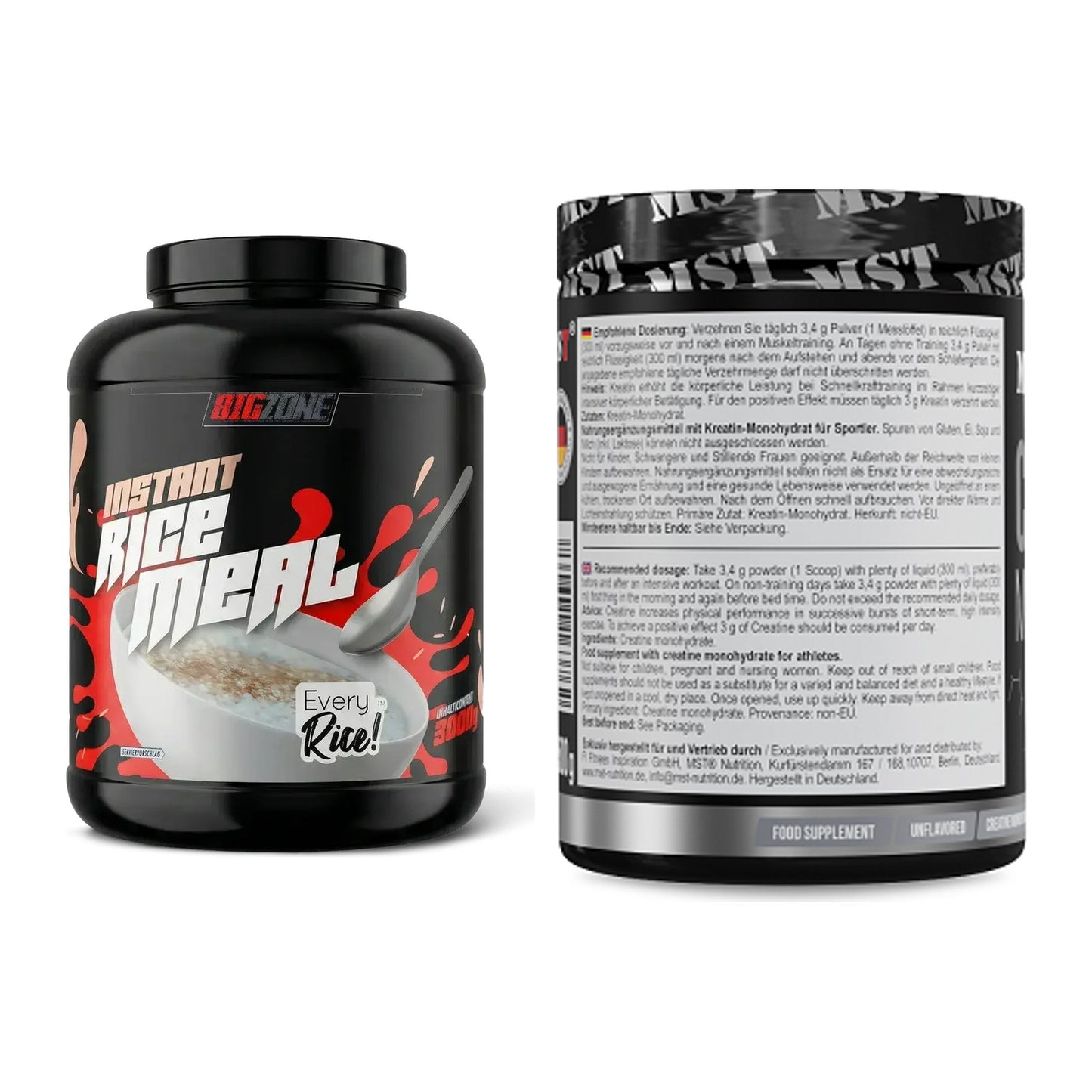Masseaufbau-Set: Big Zone Rice Meal 3000g + MST Creatin Monohydrate – alle enthaltenen Artikel