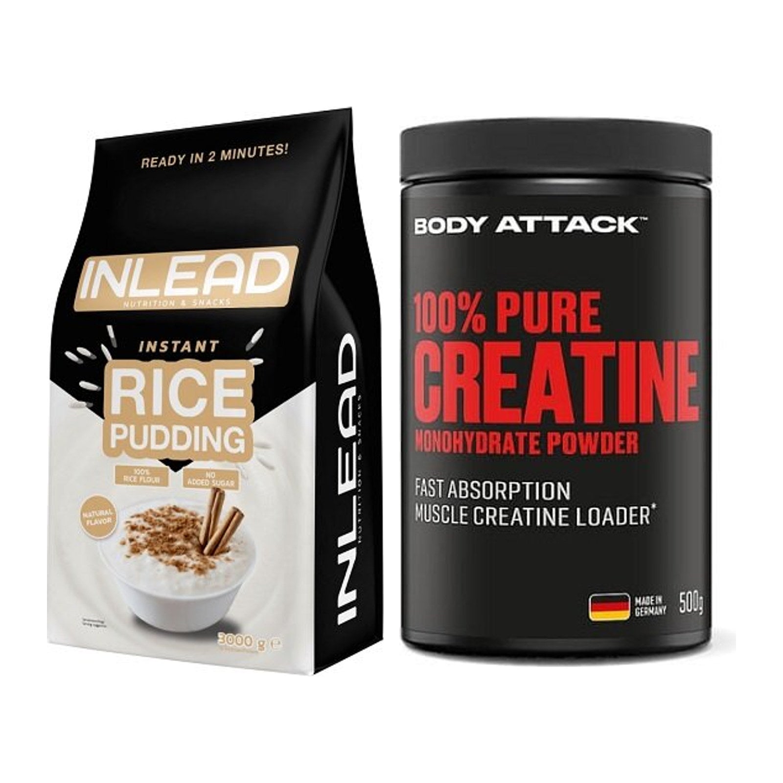 Masseaufbau-Set: INLEAD Instant Rice + Body Attack 100% Pure – alle enthaltenen Artikel