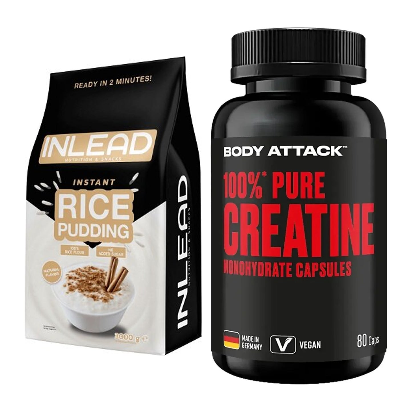 Masseaufbau-Set: INLEAD Instant Rice + Body Attack 100% Pure – alle enthaltenen Artikel