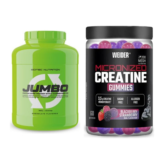 Masseaufbau-Set: Scitec Jumbo + Weider Micronized Creatine Gummies – alle enthaltenen Artikel