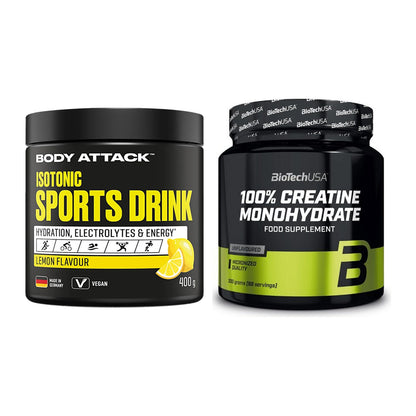 Masseaufbau-Set: Body Attack Isotonic + BioTech Creatine – alle enthaltenen Artikel