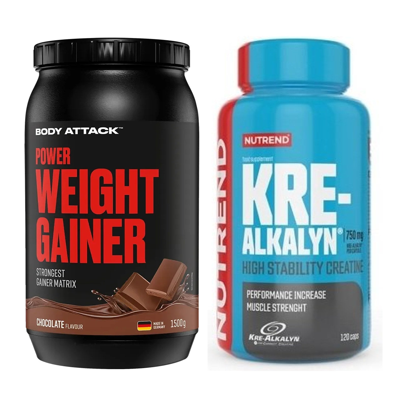 Masseaufbau-Set: Body Attack Power Weight Gainer + Nutrend Kre-Alkalyn – alle enthaltenen Artikel