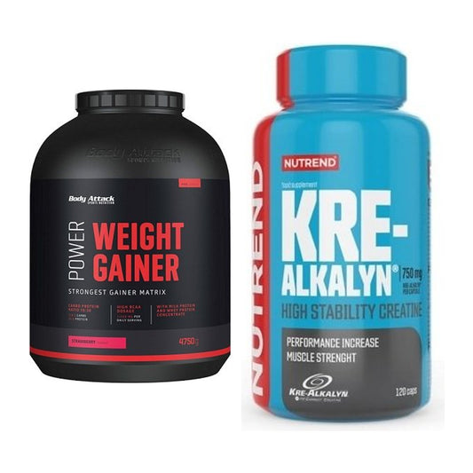 Masseaufbau-Set: Body Attack Power Weight Gainer + Nutrend Kre-Alkalyn – alle enthaltenen Artikel