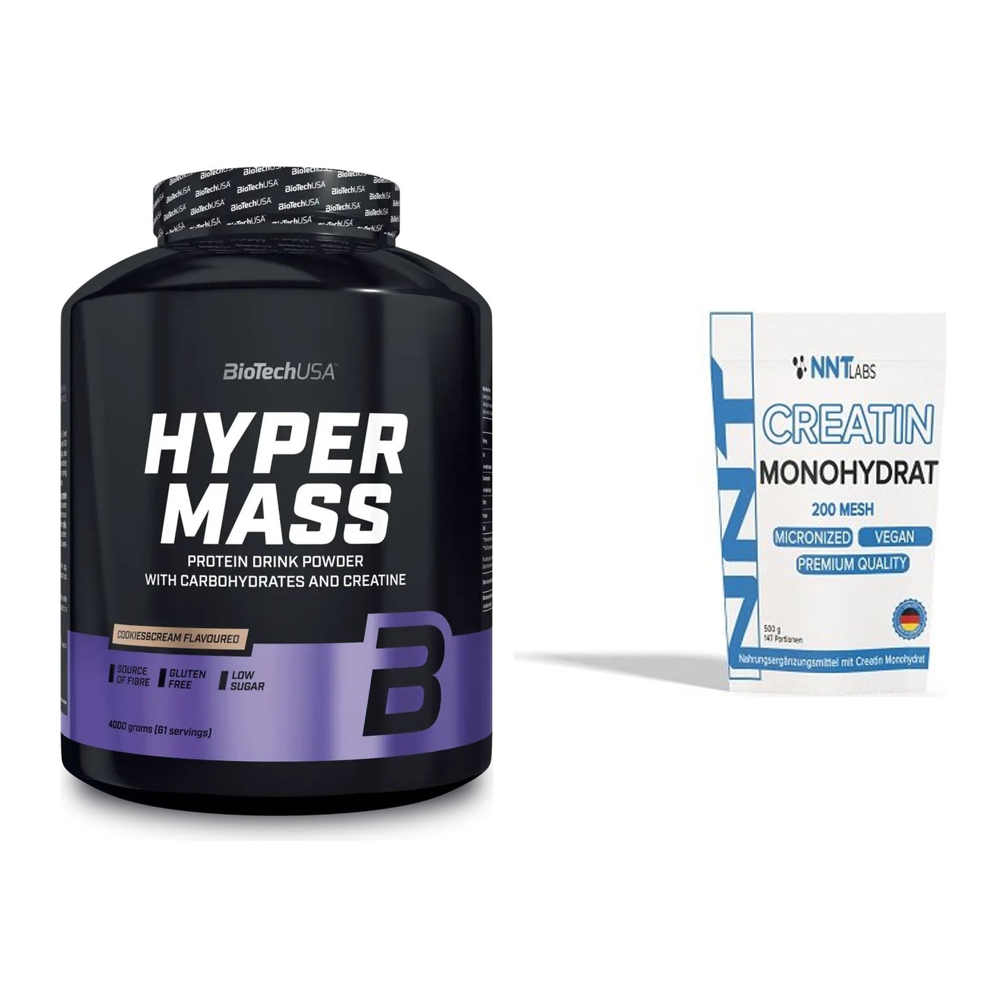 Masseaufbau-Set: BioTech Hyper Mass 4000g + NNT Creatin Monohydrat – alle enthaltenen Artikel