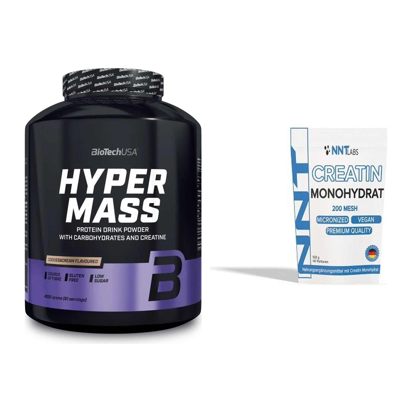 Masseaufbau-Set: BioTech Hyper Mass 4000g + NNT Creatin Monohydrat – alle enthaltenen Artikel