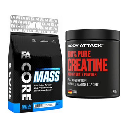 Masseaufbau-Set: FA Nutrition Core Mass + Body Attack 100% Pure – alle enthaltenen Artikel